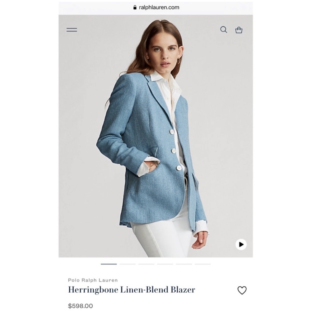 New Polo Ralph Lauren Blazer Blue Herringbone Linen Silk - Picture 4 of 15